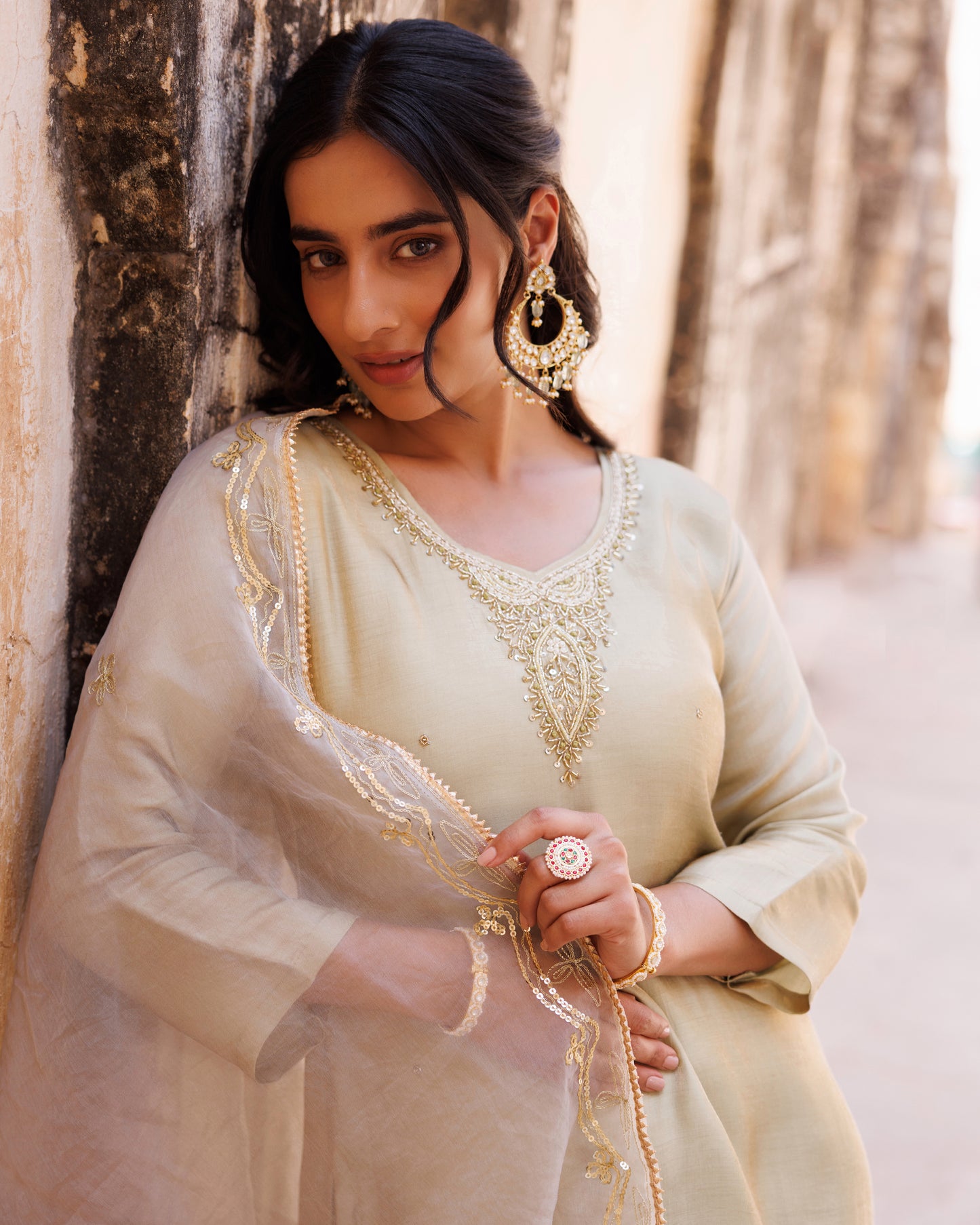 Pastel Green, Hand Embroidered Kurta Set