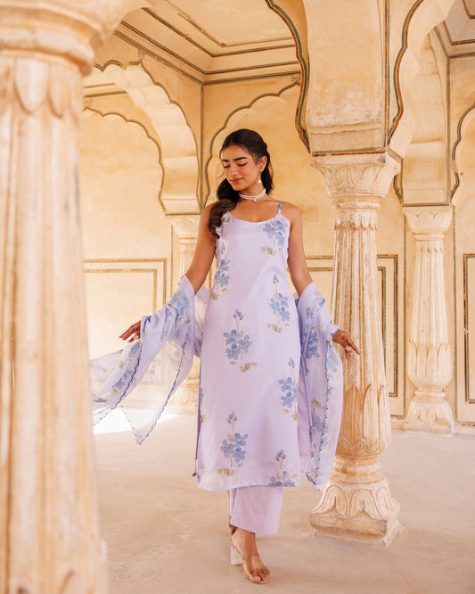 Pastel Lilac Kota Doriya Kurta Set