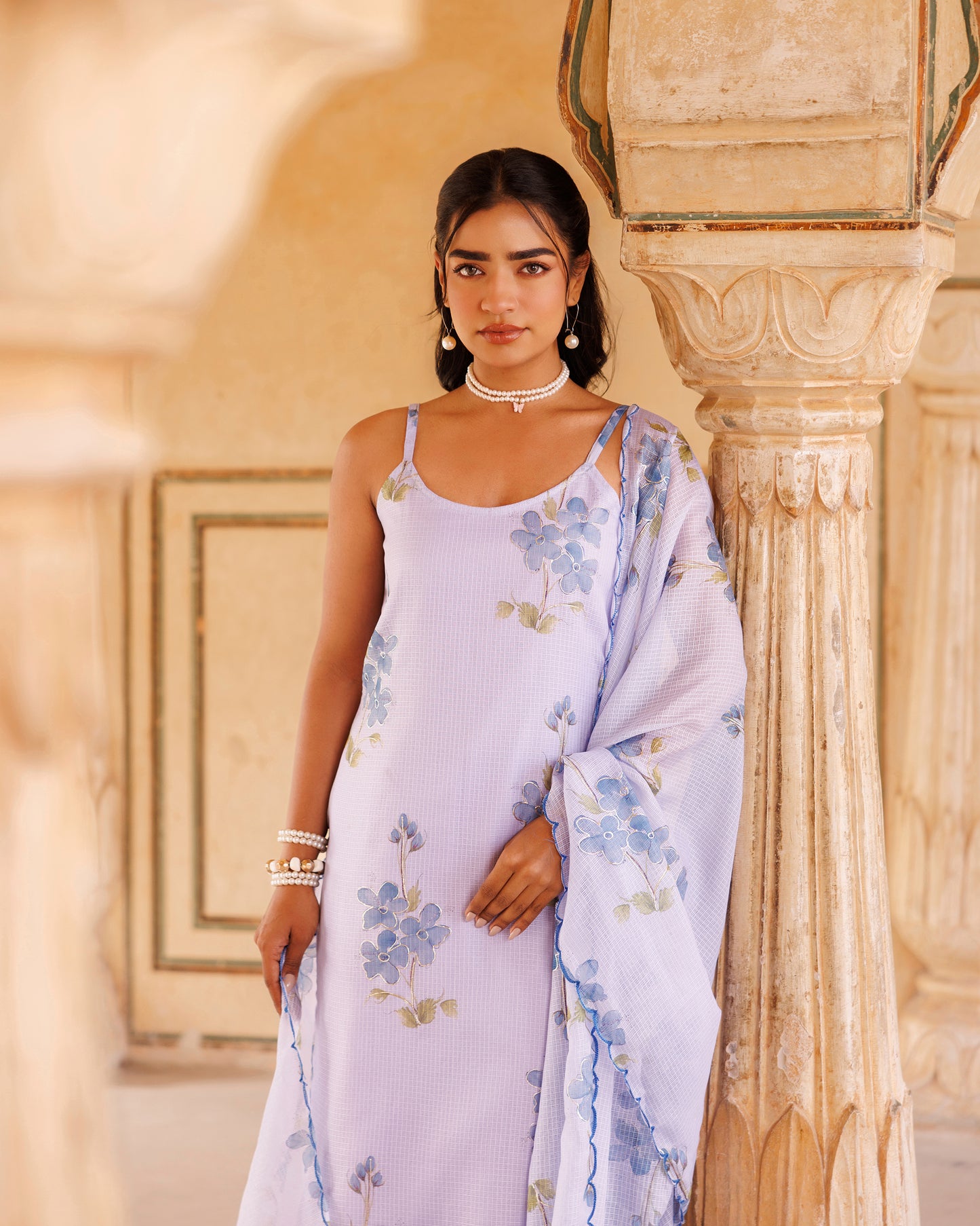Pastel Lilac Kota Doriya Kurta Set