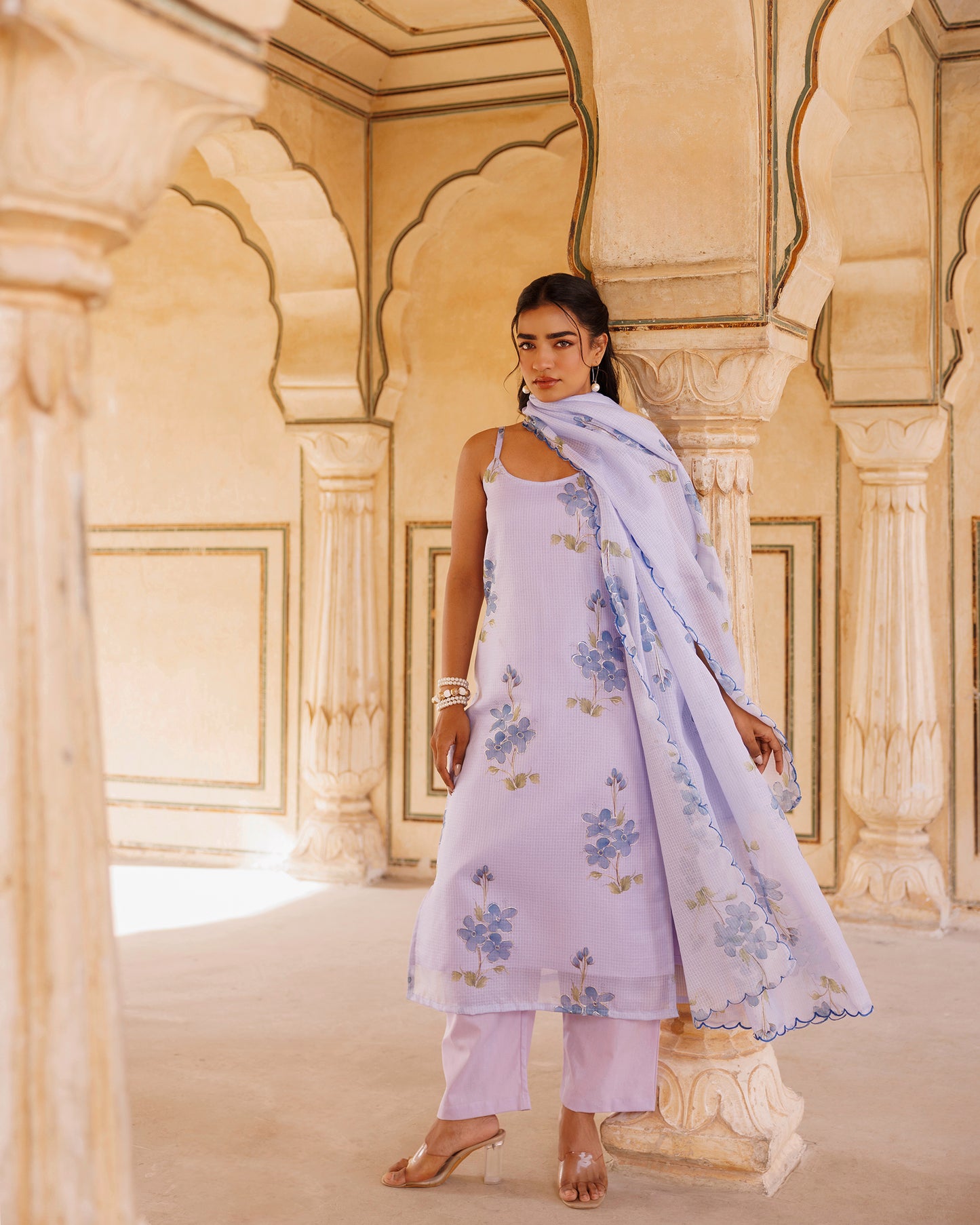 Pastel Lilac Kota Doriya Kurta Set