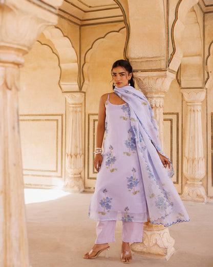 Pastel Lilac Kota Doriya Kurta Set
