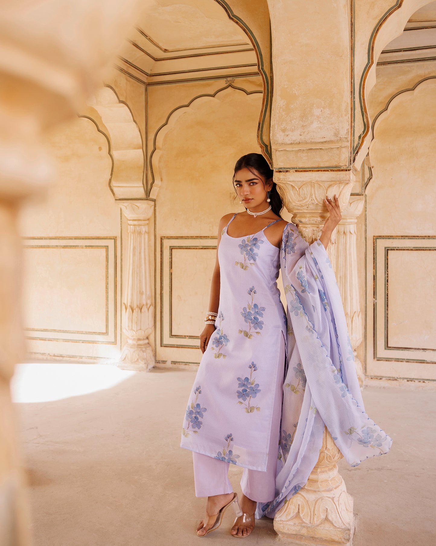 Pastel Lilac Kota Doriya Kurta Set