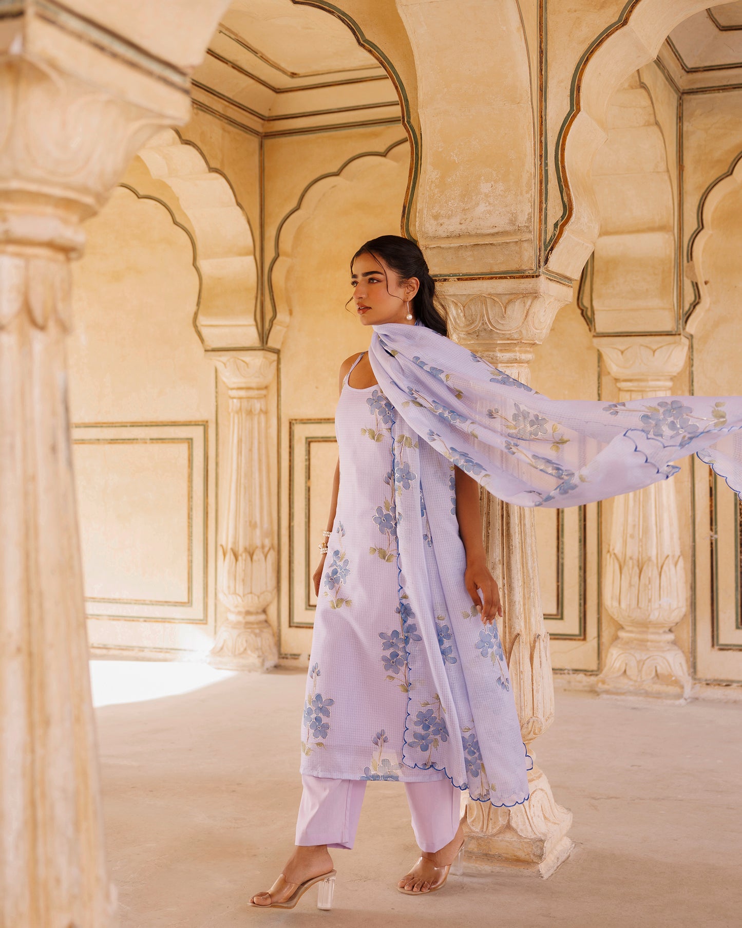 Pastel Lilac Kota Doriya Kurta Set
