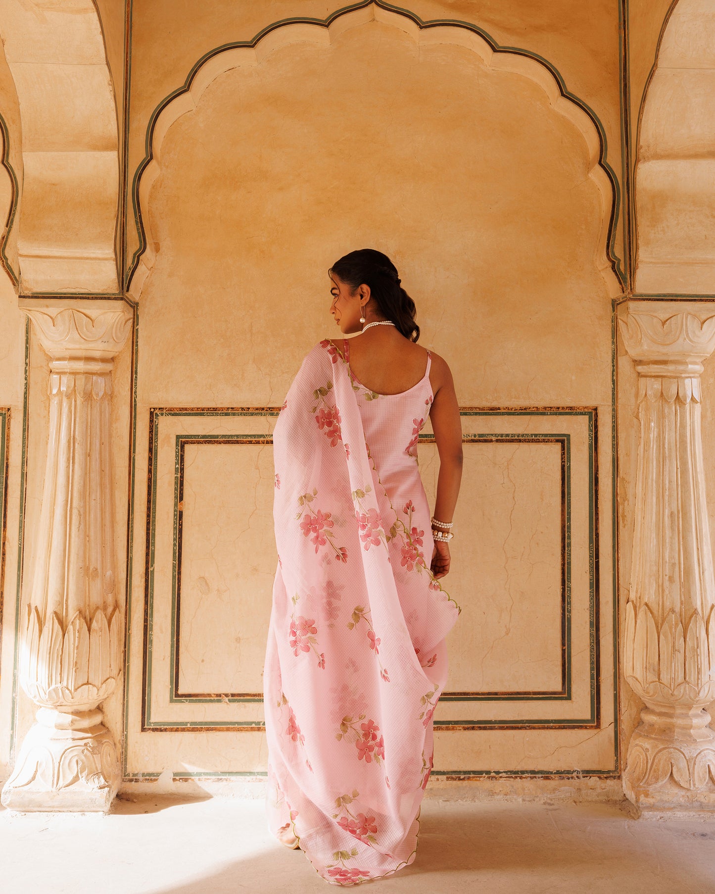 Pink Floral Printed Kota Doriya Strappy Kurta Set