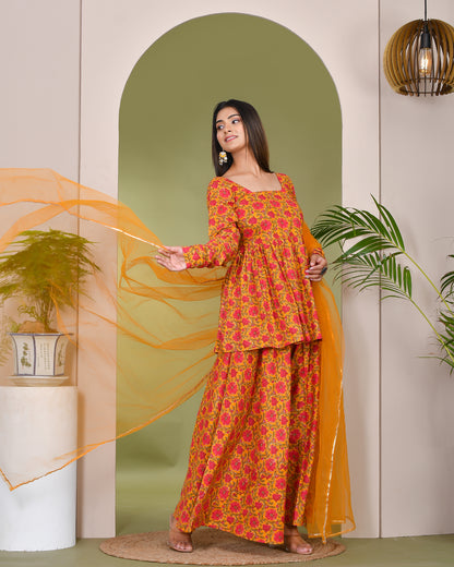 NAYAB COTTON SHARARA SET