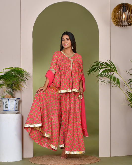 GULABI FLORAL COTTON SHARARA SET