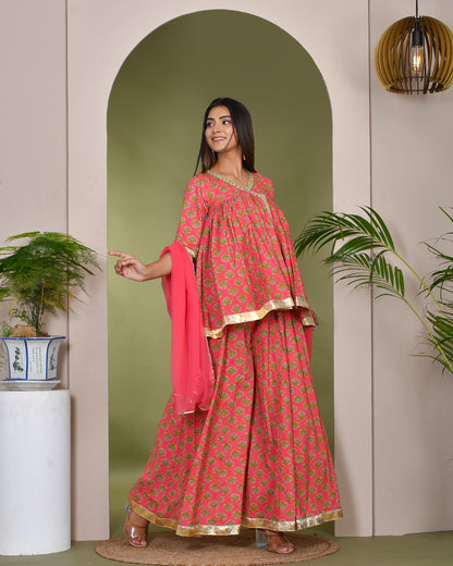 GULABI FLORAL COTTON SHARARA SET