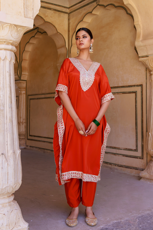 Burnt Orange Crepe Kaftan & Palazzo