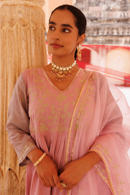 Hand Dyed, Dual-Shaded Pink Chanderi Kurta Set