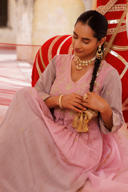Hand Dyed, Dual-Shaded Pink Chanderi Kurta Set