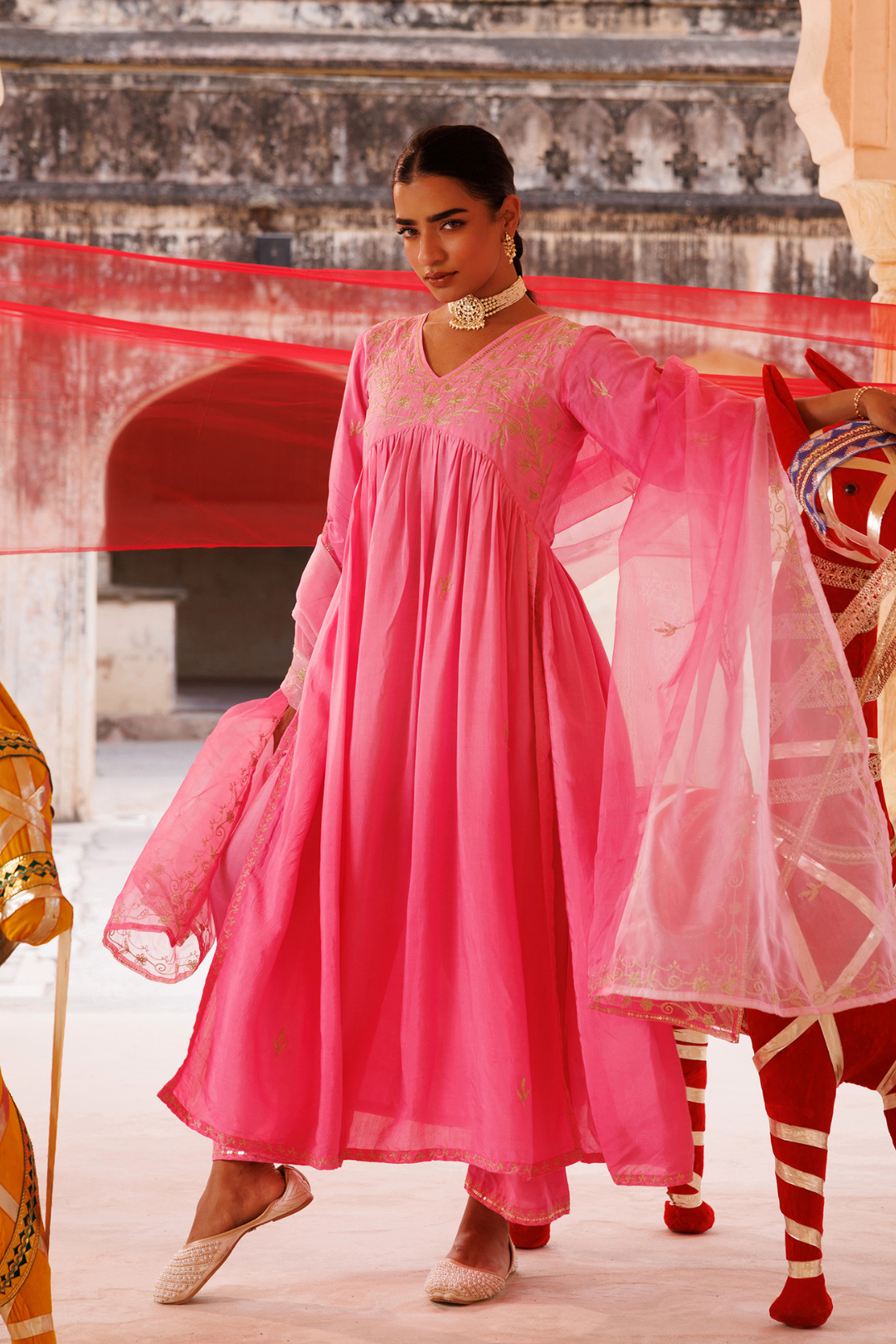 Hand dyed, Dual Shaded, Aari Tari Embroidered Kurta Set