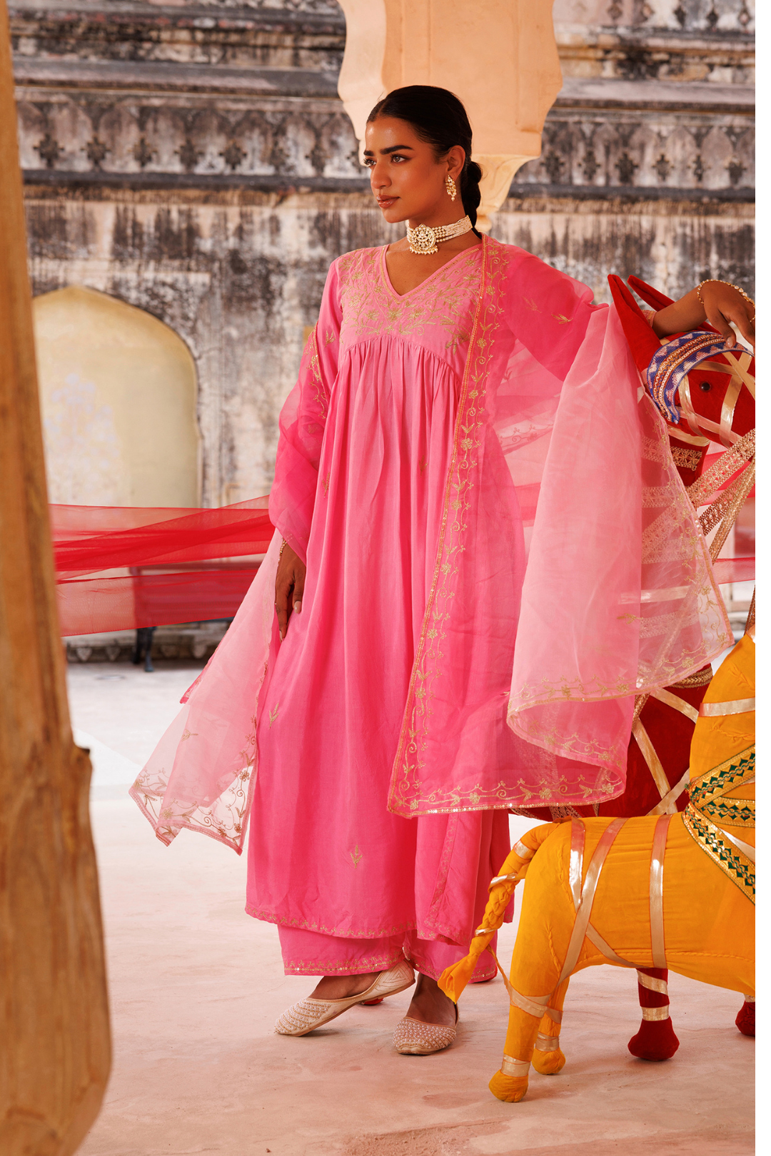 Hand dyed, Dual Shaded, Aari Tari Embroidered Kurta Set