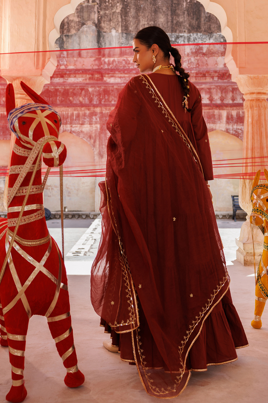 Maroon Tiered Anarkali With Aari Tari Embroidery