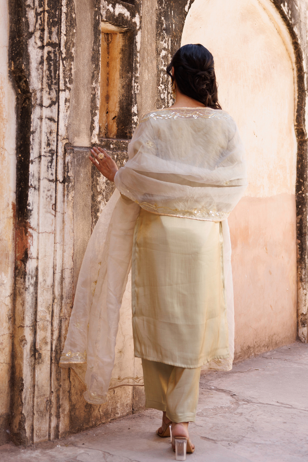 Pastel Green, Hand Embroidered Kurta Set