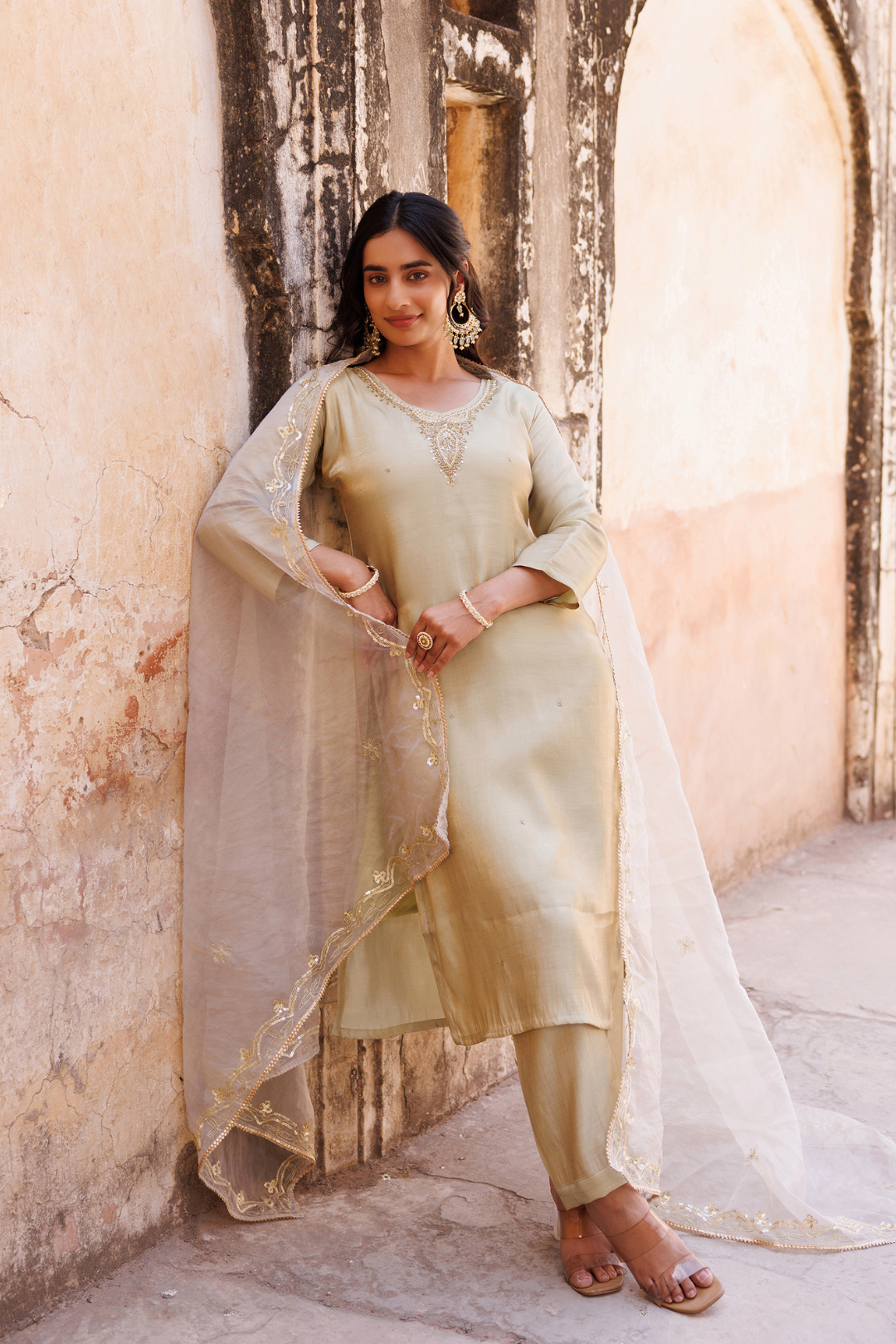 Pastel Green, Hand Embroidered Kurta Set