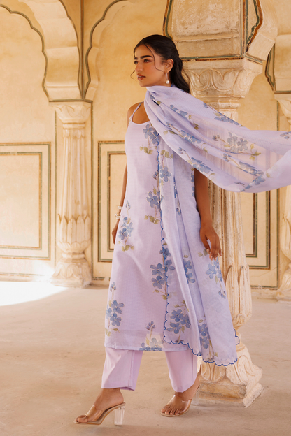Pastel Lilac Kota Doriya Kurta Set