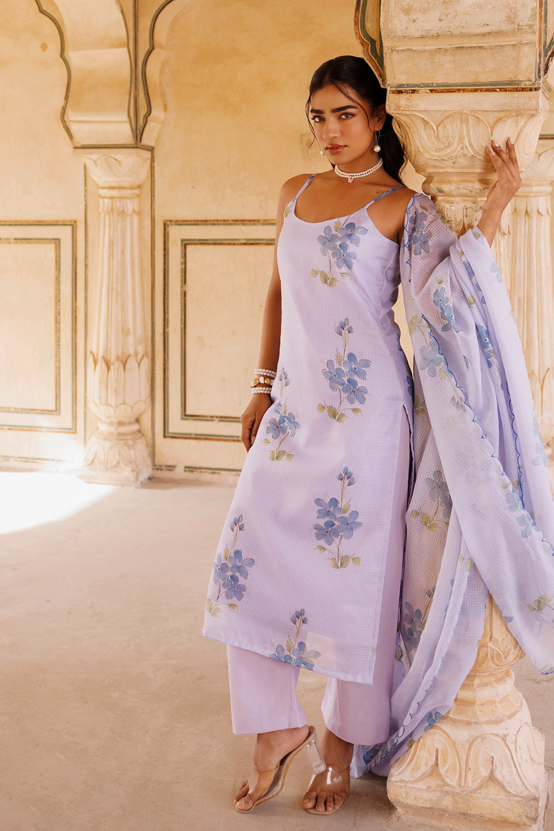 Pastel Lilac Kota Doriya Kurta Set