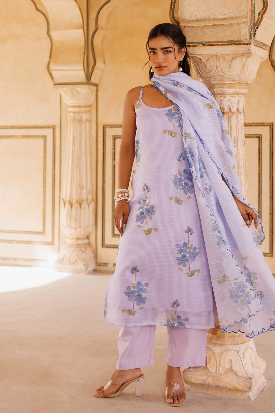 Pastel Lilac Kota Doriya Kurta Set
