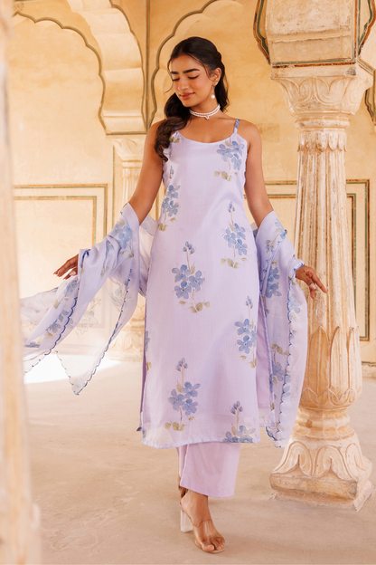 Pastel Lilac Kota Doriya Kurta Set