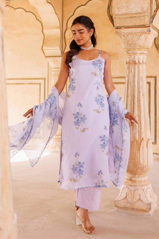 Pastel Lilac Kota Doriya Kurta Set