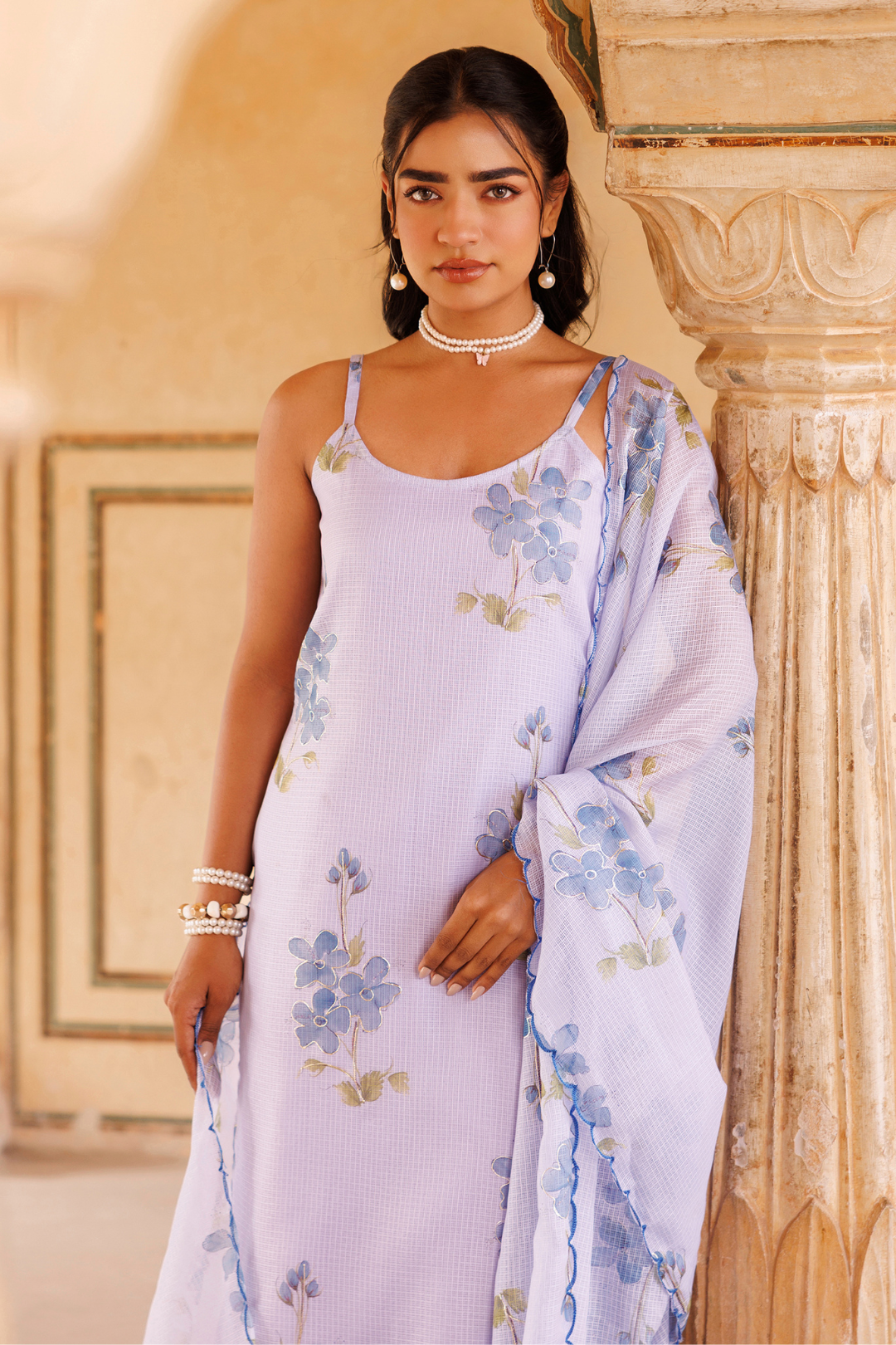 Pastel Lilac Kota Doriya Kurta Set