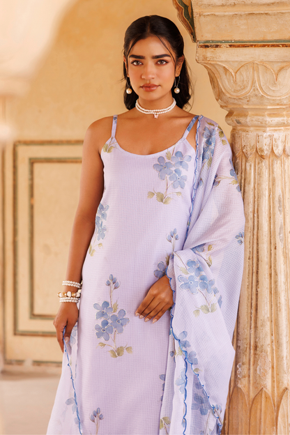 Pastel Lilac Kota Doriya Kurta Set