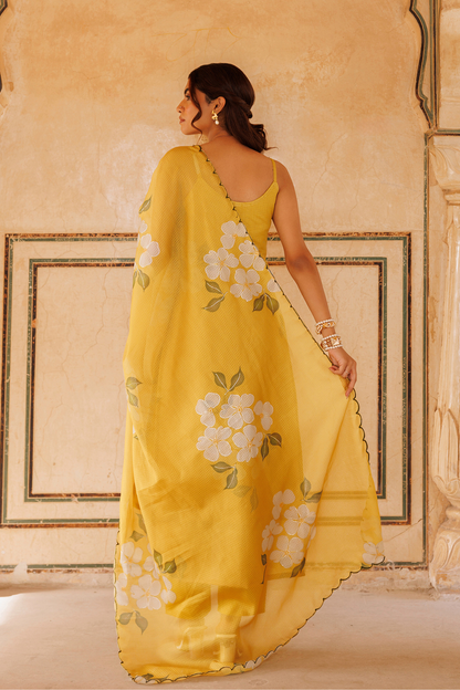 Mustard Floral Printed Kota Doriya Strappy Kurta Set