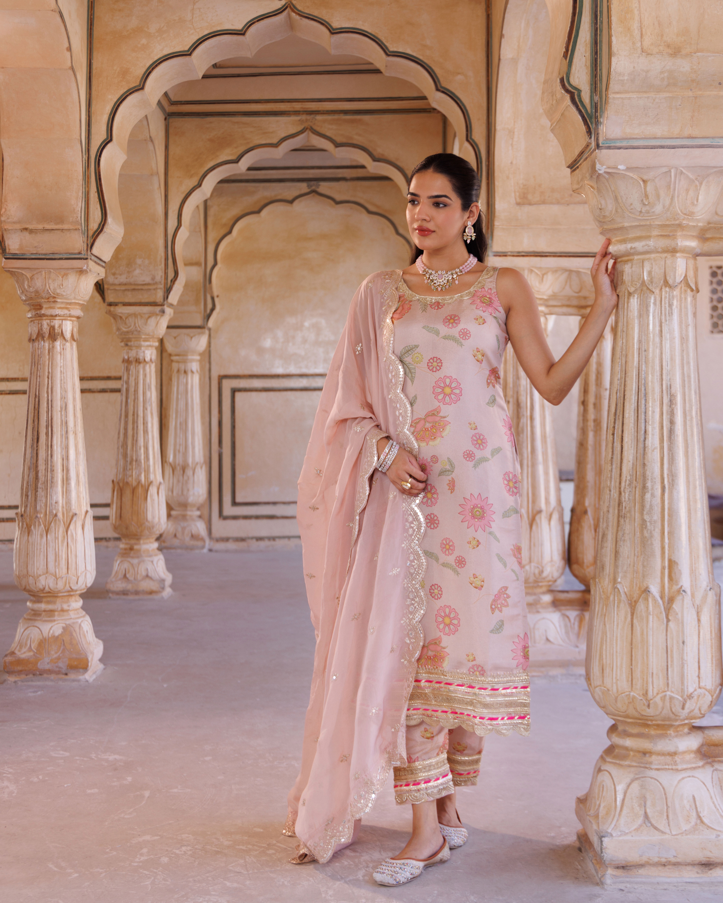 Pink tissue kurta set