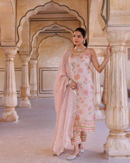 Pink tissue kurta set