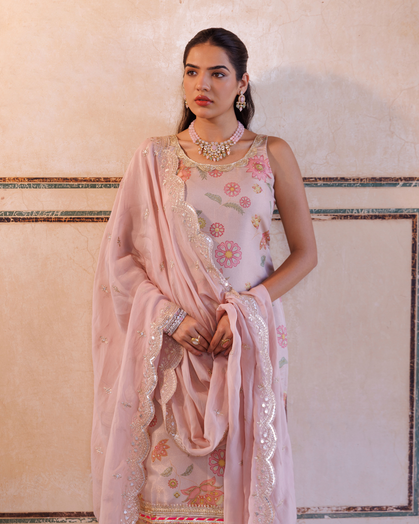 Pink tissue kurta set