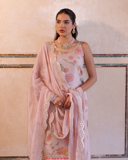 Pink tissue kurta set