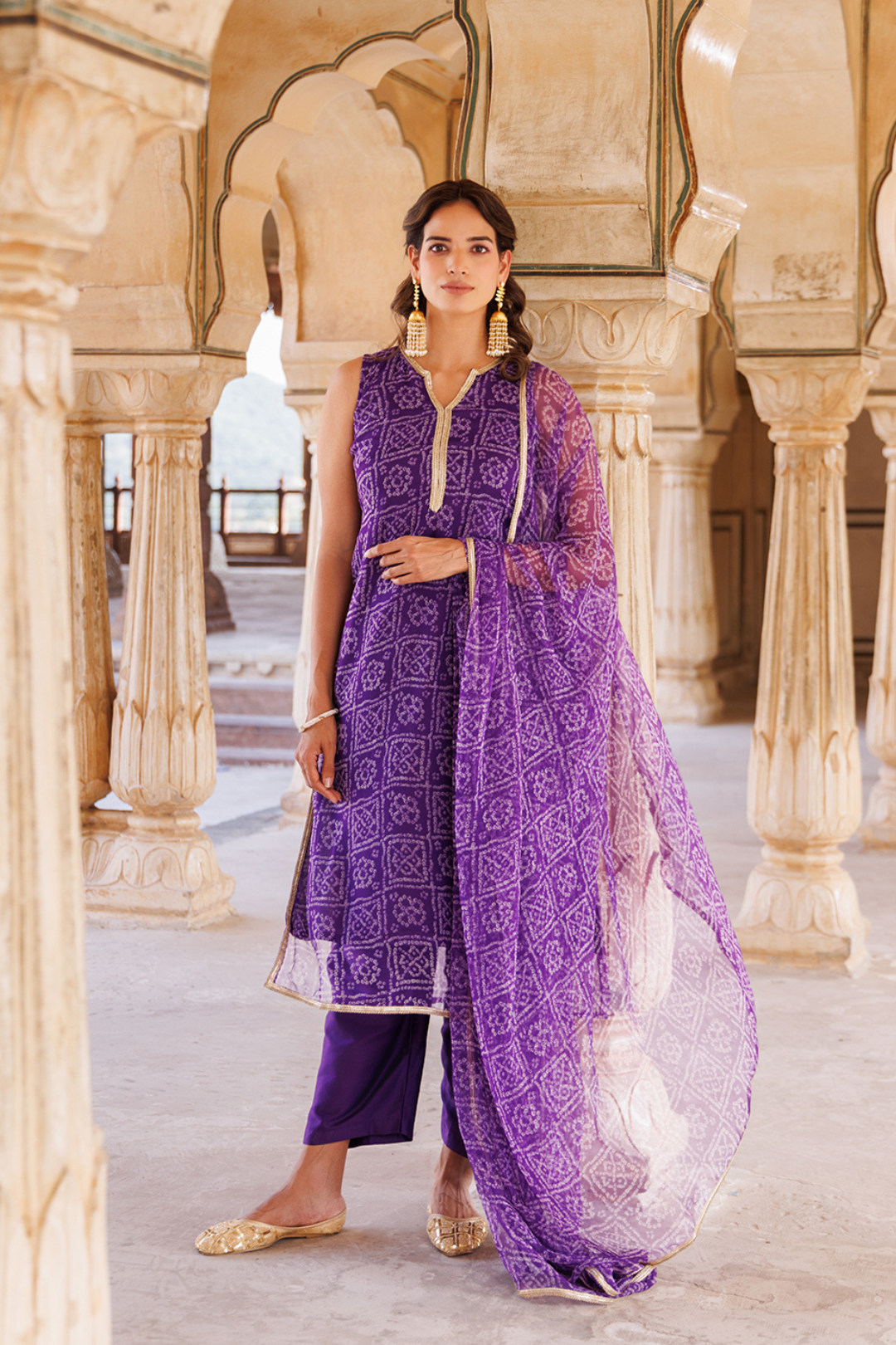 Purple Georgette Bandhni Kurta Set