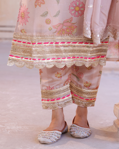 Pink tissue kurta set