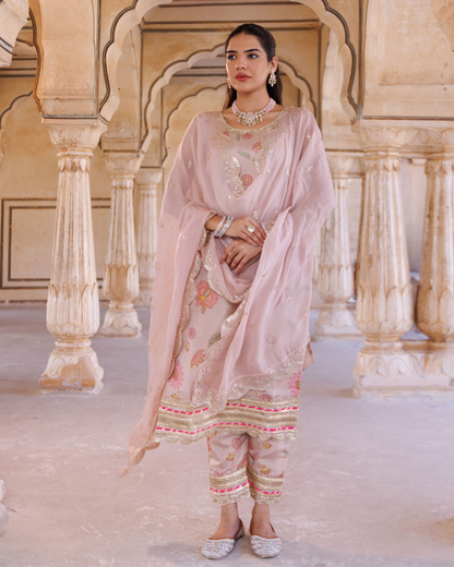 Pink tissue kurta set