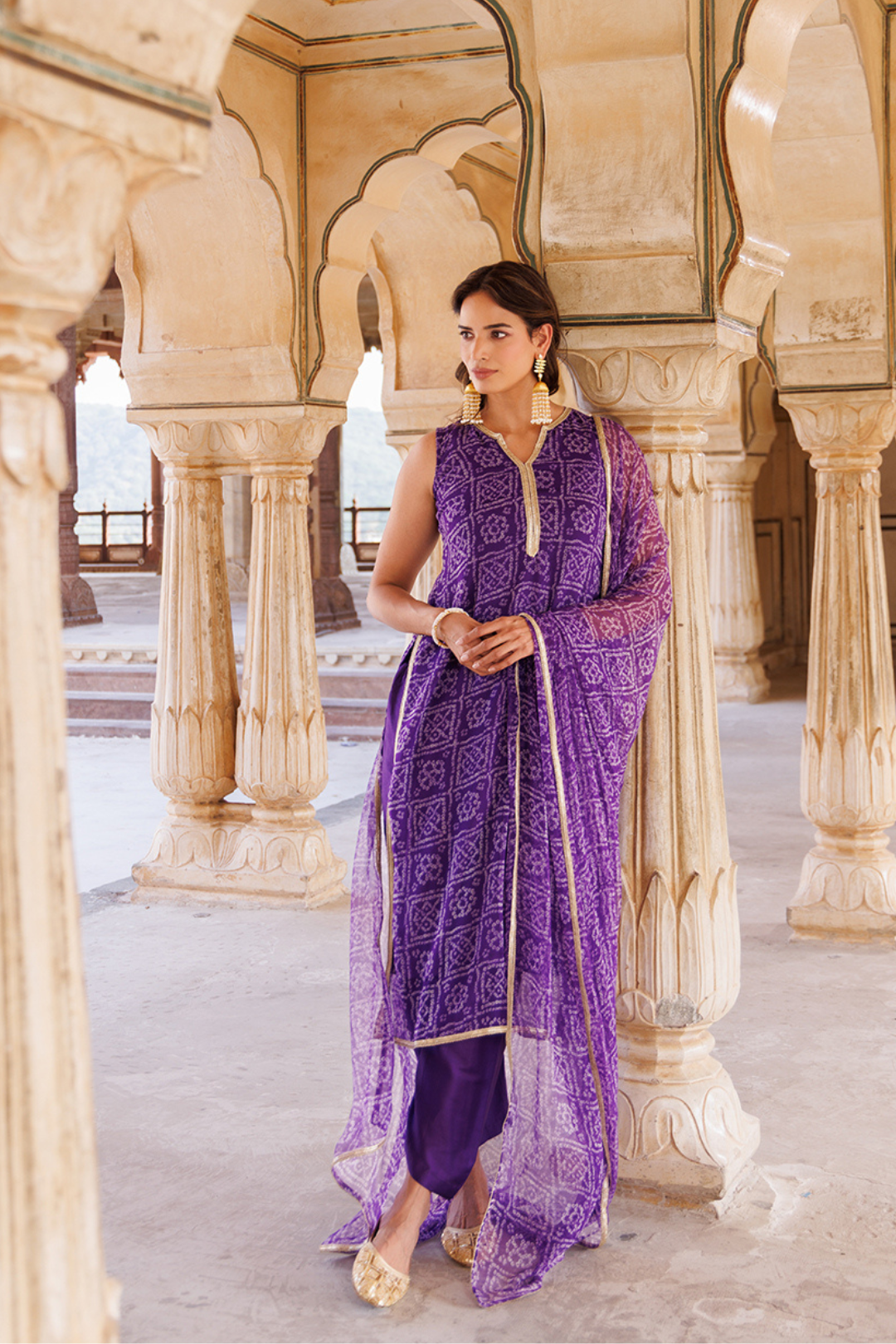 Purple Georgette Bandhni Kurta Set