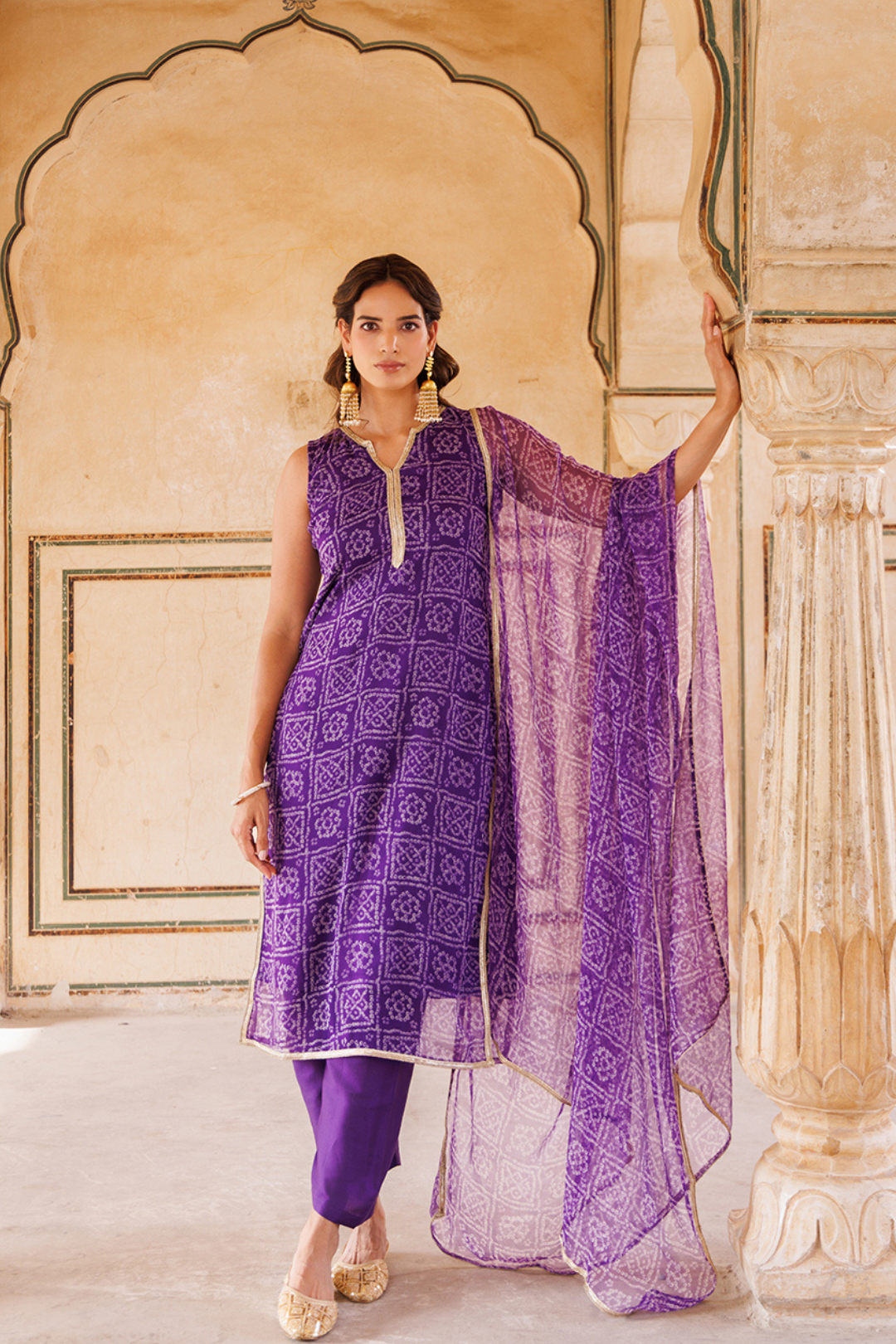 Purple Georgette Bandhni Kurta Set