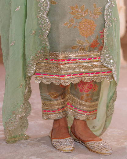 Green tissue kurta set
