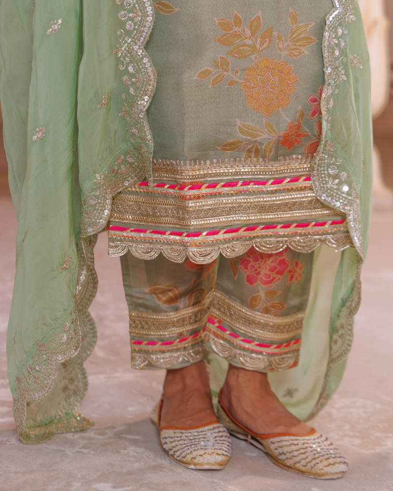 Green tissue kurta set