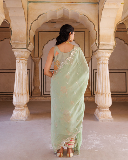 Green tissue kurta set