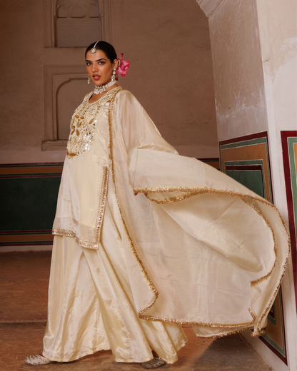 Ivory Tissue Georgette Handwork Embroidered Sharara Set