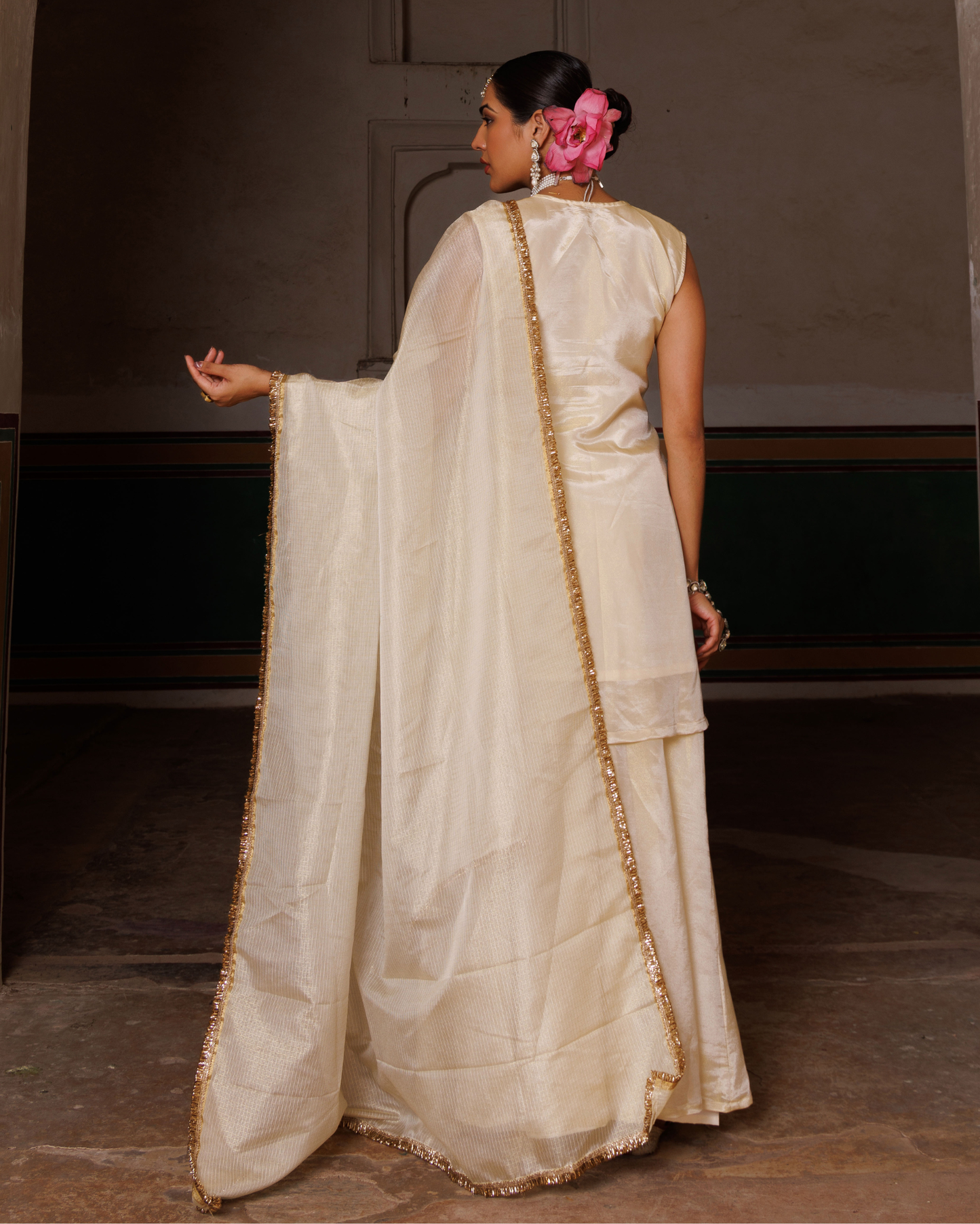 Ivory Tissue Georgette Handwork Embroidered Sharara Set
