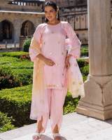 Light pink silk, gota patti work dhoti Set