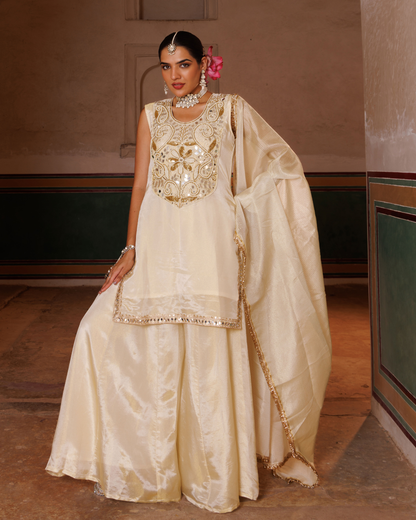 Ivory Tissue Georgette Handwork Embroidered Sharara Set