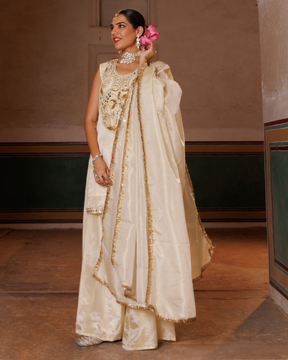 Ivory Tissue Georgette Handwork Embroidered Sharara Set