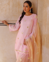 Light pink silk, gota patti work dhoti Set