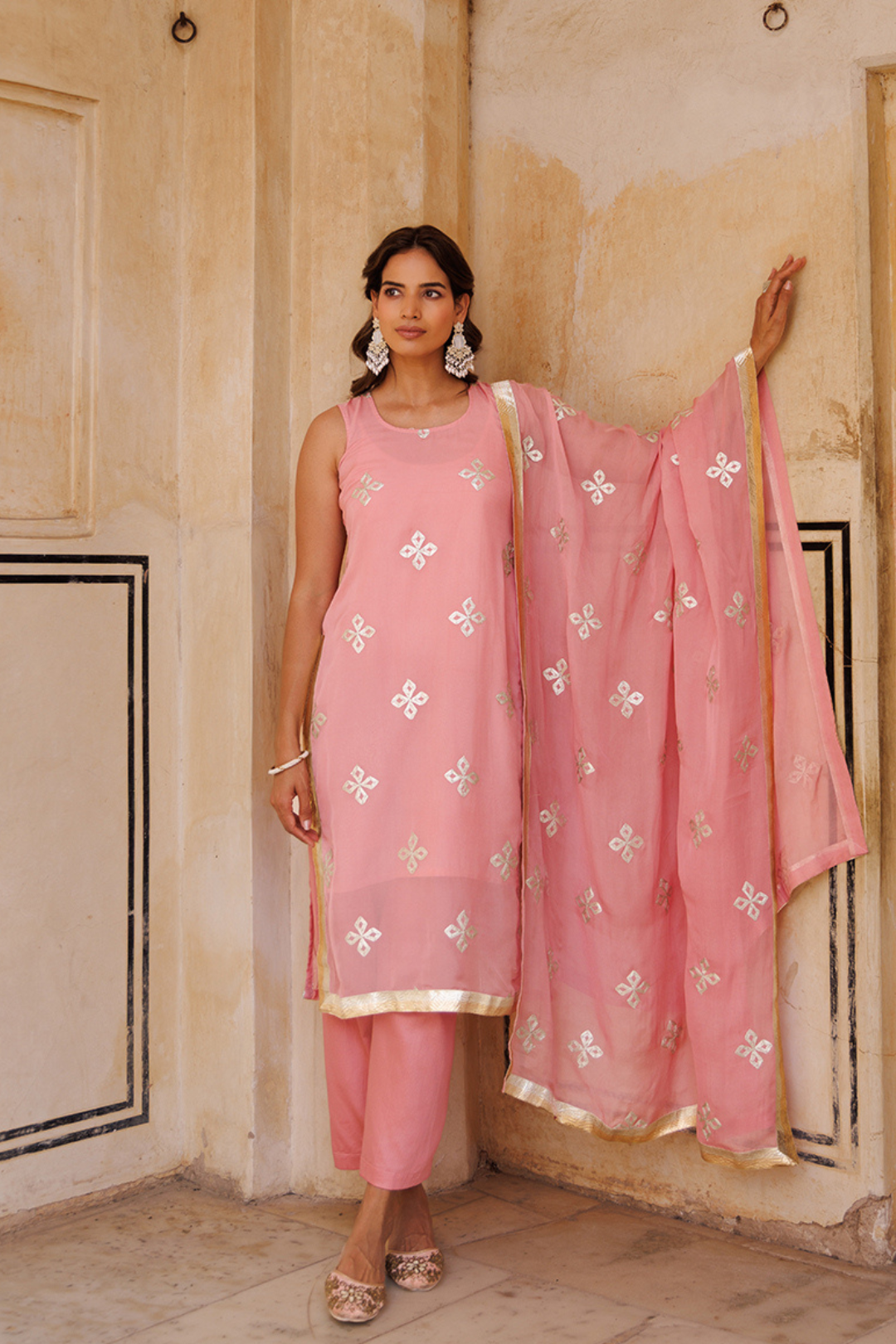 Pink Pure Viscose Organza Kurta Set