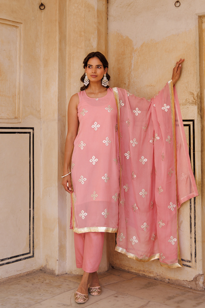 Pink Pure Viscose Organza Kurta Set