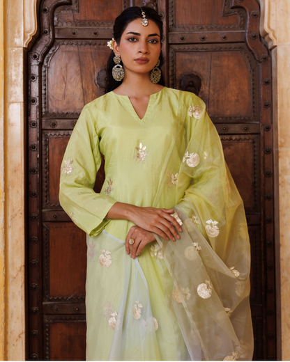 Pastel Green Silk Kurta Set & Seekhiya Gota Work Dupatta