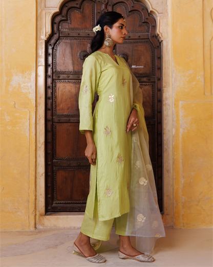 Pastel Green Silk Kurta Set & Seekhiya Gota Work Dupatta