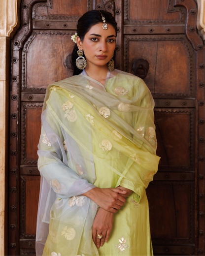 Pastel Green Silk Kurta Set & Seekhiya Gota Work Dupatta